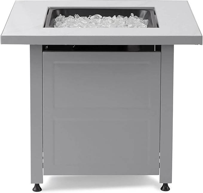 Endless Summer 30" Square Outdoor Propane Fire Pit Table with Marble Mantel | Includes White Fire Glass and Protective Cover