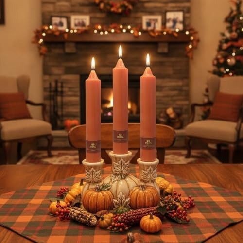 Earth Tone Chunky Taper Candle 9 inch Tall Tapered Candle Pumpkin Unscented Smokeless Long-Lasting Burn Thick Tapered Candle for Fall Harvest Halloween Thanksgiving Dinners Parties and Home Décor - Image 2
