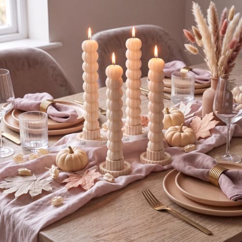 MTLEE 4 Pack Pumpkin Taper Candles Fall Pumpkin Candles,White - Image 2