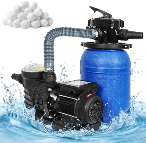 10in Sand Filter Pump for Above Ground Pool with 400g Cotton Balls | 2641GPH, 0.35 HP Pump System for Pools Up to 11835 GAL, 250W Sand Filter with 6-Way Multi-Port Valve, Blue