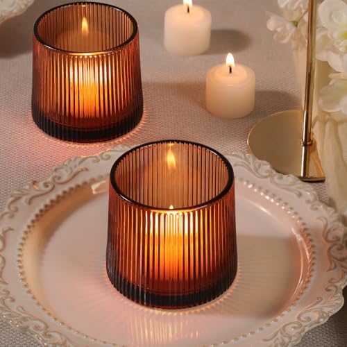 Amber Ribbed Tealight Votive Candle Holders Set of 10 - Image 4