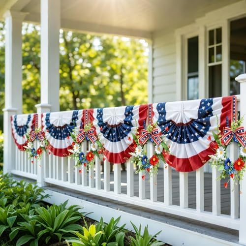 4 PCS Patriotic American Candle Rings Wreaths Artificial 4th of July Floral Candle Rings Holder with Daisy Flowers Mini July Independence Day Wreath for Party Home Table Centerpiece Decor - Image 5