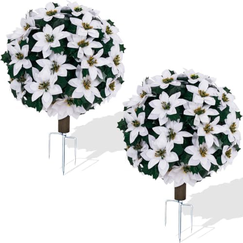 2PCS Artificial Poinsettia Christmas Topiary,24.8" Faux Christmas Trees by Unknown