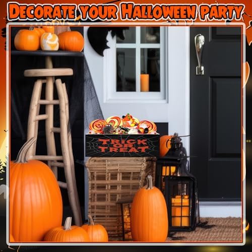 Leinuosen Halloween Candy Bowl Wooden 11.8 In Trick or Treat Black - Image 5