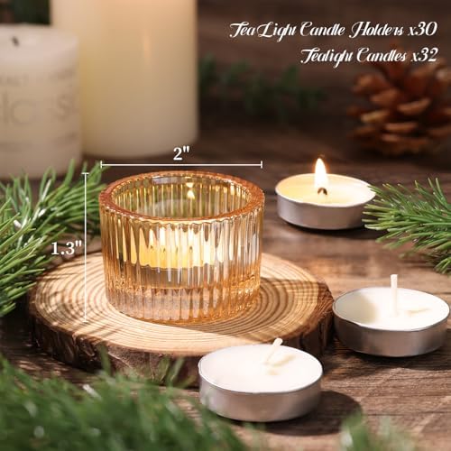 NITIME 30Pcs Ribbed Gold Candle Holders for Table Centerpiece, Gold Tea Light Candle Holders with 32pcs Tea Light Candles for Wedding Decor, Diwali, Home and Party Decor - Image 3