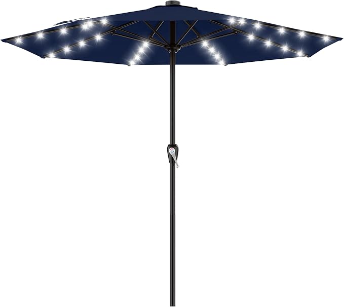 AreShark 12FT Large Patio Umbrella with Solar Lights, Solar Powered Outdoor Umbrella with Crank, Patio Table Market Umbrellas for Garden, Deck, Backyard, Pool and Beach, Navy