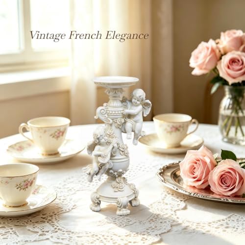 Cherub Candle Holder Figurine White Resin Elegant Home - Image 6