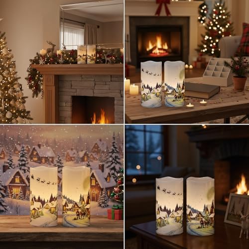 Christmas Santa LED Flameless Pillar Candles Battery Operated Remote Timer - Image 3