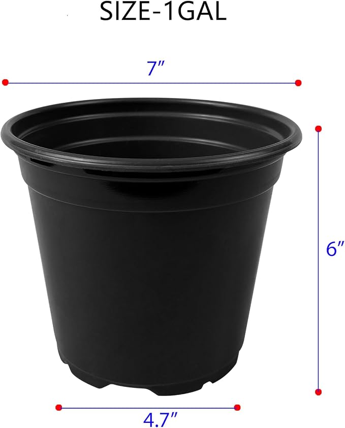 OUPSAUI 1 Gallon Pots for Plants,Flexible Gallon Plastic Nursery Pots with Drainage Holes, Plastic Pots for Outdoor Plants (1Gal-20pcs)
