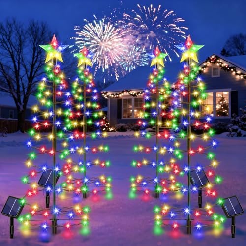 24" Spiral Solar Christmas Tree Outdoor Decorations 4 Pack by AOUNQ