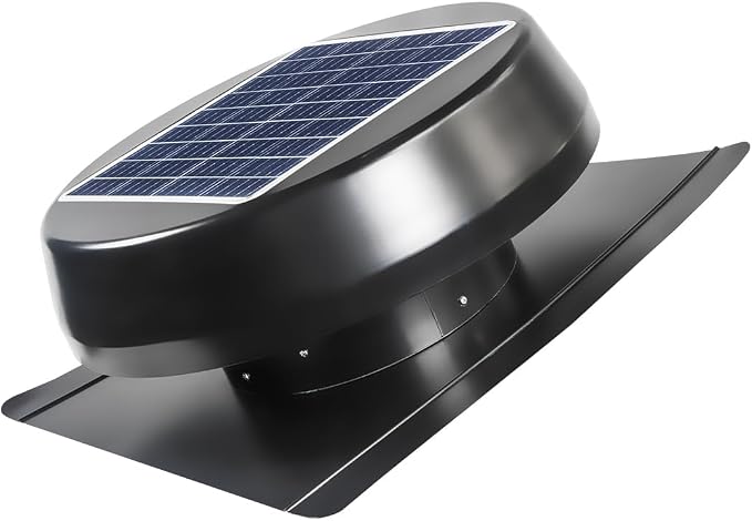 Maxx Air Solar Attic Fan with 12'' Nylon-Fiber-Aluminum Blades, Solar Powered Attic Exhaust Fan, Adjustable 25W/22V Solar Panel, IP68 DC Motor, Built-in Thermostat, Aluminum Mesh Guard