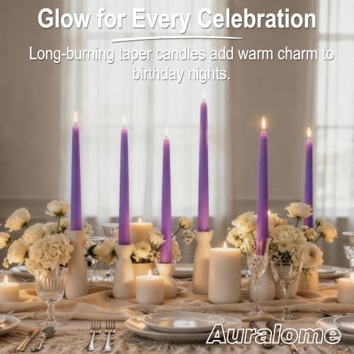 Purple Candlesticks - 12 Pack 10 Inch Candles Dripless Unscented Wax Long Burning Purple Tall Tapered Candles for Bridal Showers Spring Weddings Restaurants Dinner Party Table Decor - Image 5