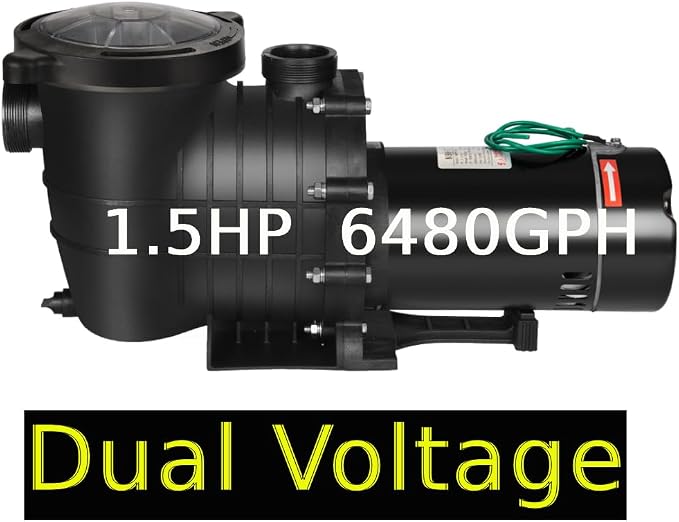 Anbull 1.5HP 6480GPH Pool Pump Inground/Above Ground, Powerful Self-Priming Dual Voltage Swimming Pool Pumps for 15000-31000 Gallons Pools, with Strainer Basket & Drain Plug (1100W/60HZ)