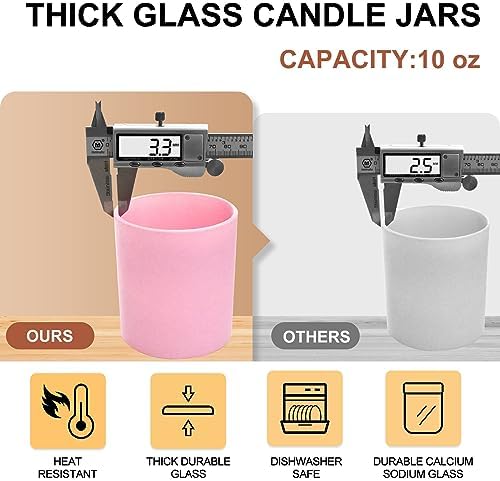 SHOWIN 10 OZ Thick Candle Jars for Making Candles 15 Pcs, Empty Jars with Wood Lids for Candle Making, Sample Container, Matte Pink - Image 2