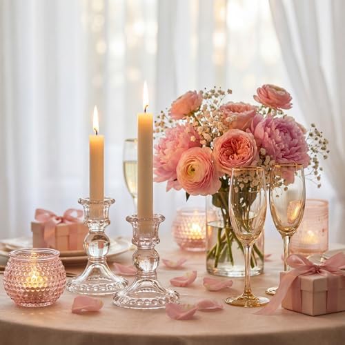 Rubtlamp 24 Pack Pink Votive Candle Holders, Glass Candle Holder for Floating Candle, Tealight Candle Holders for Table Centerpieces(2 Sizes) - Image 5