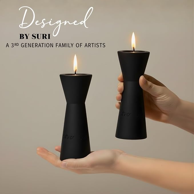 Aura Luxury Candle Holder Set – Modern Décor for Living Room & Dining Table - Black