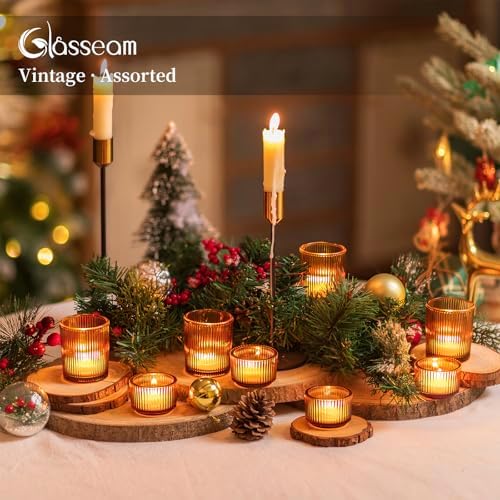 Glasseam Glass Votive Candle Holders Bulk 24 Amber Ribbed Tealight for Fall - Image 2