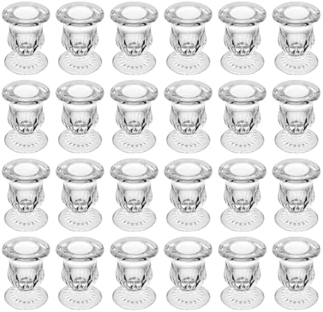 Glass Taper Candle Holder Set of 24 - Clear Crystal Candlestick Holders for Tapered Candles, Elegant Candle Stick Holder Set for Wedding Party Christmas Thanksgiving Festival (24, Transparent) by BTGLLAS