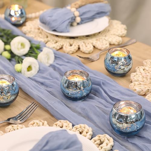 Volens 24PCS Blue Votive Candle Holder Bulk, Round Mercury Glass Votives - Image 4
