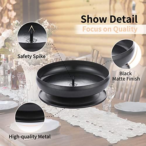 Pcs of 4 Spike Candle Holder Iron Candle Plate Pillar Candle Holder, Black, Decorative Iron Pillar Candle Plate, 3.6" Diameter Pedestal Candle Stand for LED & Wax Candles, Incense Cones, Spa, Weddings - Image 6
