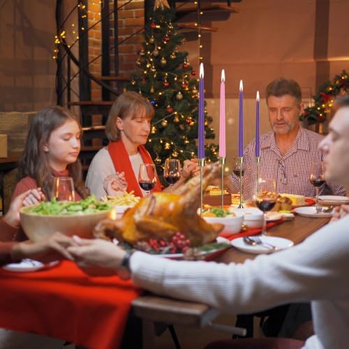 Christmas Advent Candle Set (Set of 4), 10 Inch Christmas Wax Taper Candles, 8 Hours Long Burning Time Dripless Unscented Dinner Candle, 3 Purple & 1 Pink - Image 3