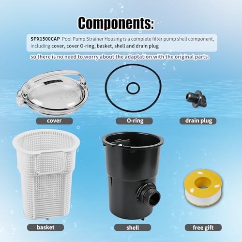 SPX1500CAP Pump Strainer Housing w/Basket Compatible with Hayward Powerflo | Pump Strainer Body Compatible with Hayward Power-Flo LX SP1580 Series, Power-Flo II SP1700 Series, Power-Flo SP1500 Series
