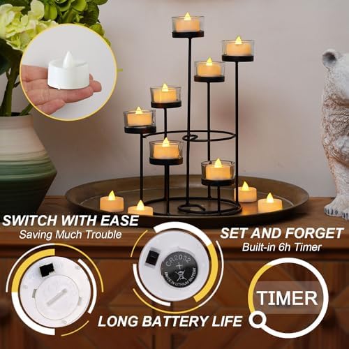 BEICHI Flameless TeaLights Candles with Timer,6 Hours On and 18 Hours Off in 24 Hours Cycle Automatically,Pack of 12 Battery Operated LED Tea Lights Flickering Votive Candles Timer Warm Yellow Light - Image 2