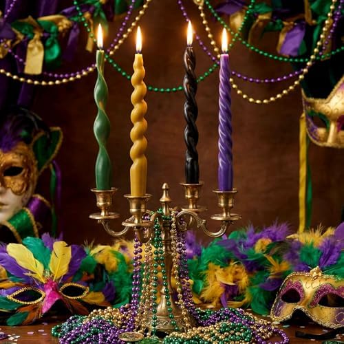 Nuanchu 4 Pcs Twisted Taper Candles,7.87 Inch,Pure,Mardi Gras - Image 3