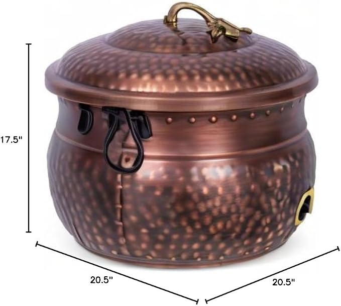 BIRDROCK HOME Water Hose Holder with Lid | Ground Garden Hose Pot | Decorative | Handle | Embossed | Steel Metal with Copper Accents - Outdoor or Indoor Use