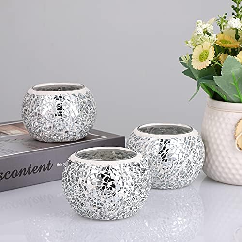 OwnMy 3PCS Mosaic Glass Tea Light Holders Round Bowl Votive Candle Holders - Image 6