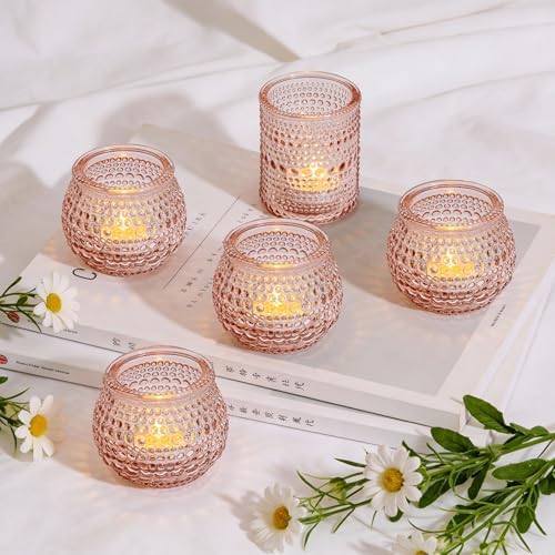 Rubtlamp 24 Pack Pink Votive Candle Holders, Glass Candle Holder for Floating Candle, Tealight Candle Holders for Table Centerpieces(2 Sizes) - Image 4