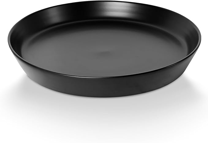 Ceramic Plant Saucer Tray 10 11 12 Inch Black, 11.3" OD x9.7 ID x1.8 Deep| Round Sturdy Heavy Duty Glazed Bevel Planter Drip Flower pots with Catch Basin for Indoor Outdoor Plants