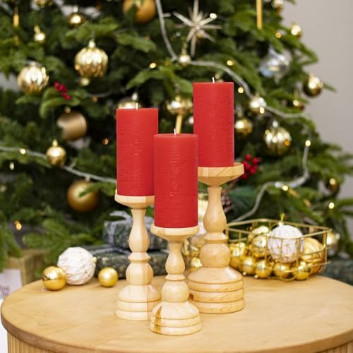 CANDWAX Large Pillar Candles 3x6 Inch – Set of 3 Unscented Dripless Red Candles, Rustic Design for Events, Weddings, Home Styling - Image 4