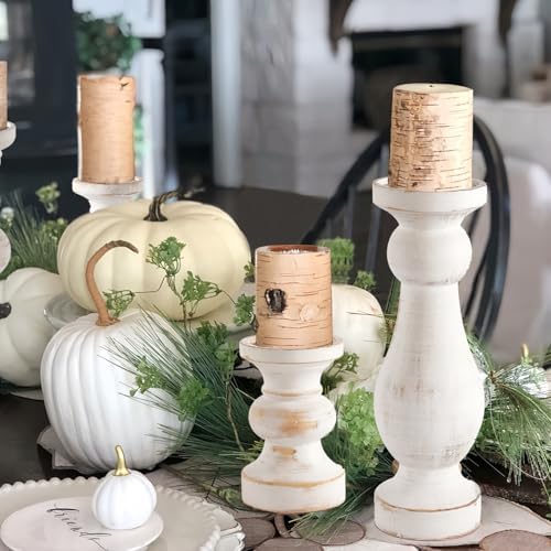 CedarLux Rustic Pillar Candle Holder, 6 Inch White Wooden Candlestick Holders, Farmhouse Candle Stands for Pillar Candle,Decorative Wood Candlestick Holders for Living Room, Table Centerpiece - Image 5