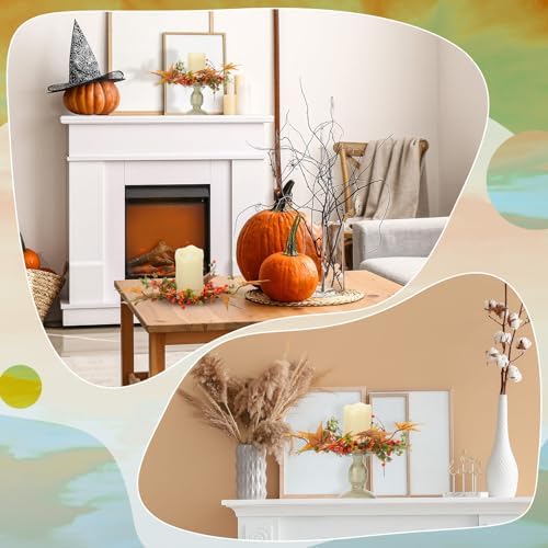 Daifunli 2 Pcs Fall Candle Ring Wreath for Pillar 3.5 Inch Maple Leaf Berry | Vintage Autumn Candles Holder, Farmhouse Table Centerpiece, Mini Fall Cabinet Wreath, for Thanksgiving Autumn Kitchen Decor - Image 3