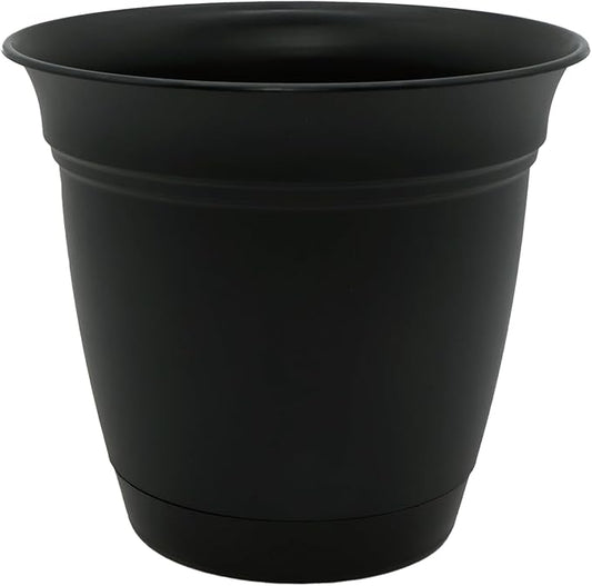 The HC Companies Eclipse Round Planter with Saucer - Outdoor & Indoor Plant Pot with Drainage Holes - Lightweight, UV-Resistant Plastic Pots for Plants, Flowers & Herbs (20" Black, Pack of 1)
