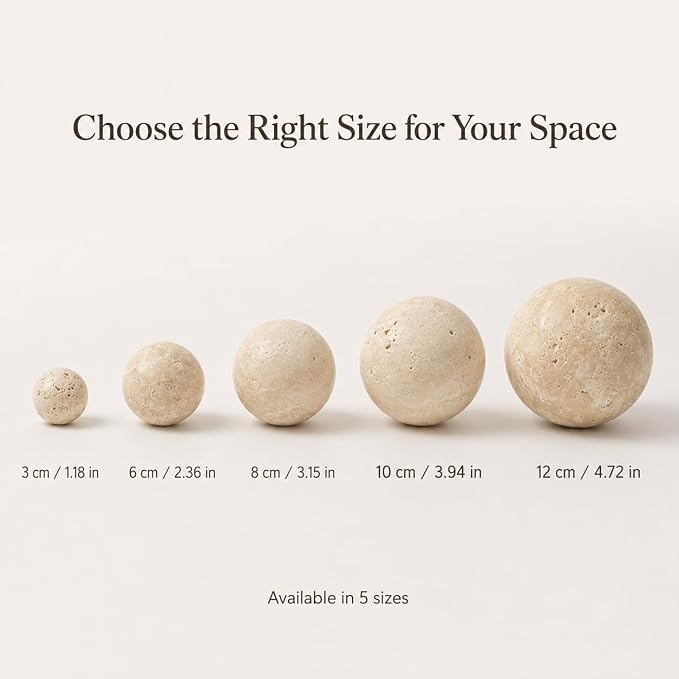 Natural Travertine Decorative Sphere, 3.15 Inch Stone Ball Decor, Hand-Polished Beige Orb Accent for Coffee Table, Shelf, Dresser and Living Room