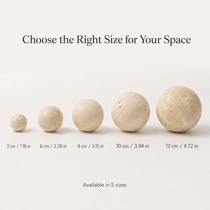 Natural Travertine Decorative Sphere, 3.94 Inch Stone Ball Decor, Hand-Polished Beige Orb Accent for Coffee Table, Shelf, Dresser and Living Room