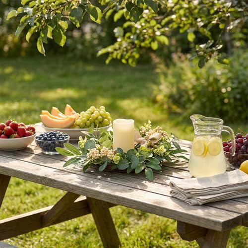 8 Pcs Green Eucalyptus Candle Rings Wreaths Spring Summer Kitchen Cabinet Wreaths Mini Green Berry Leaves Candle Wreath for Pillars Farmhouse Festival Wedding Celebrations Tabletop Decoration - Image 5