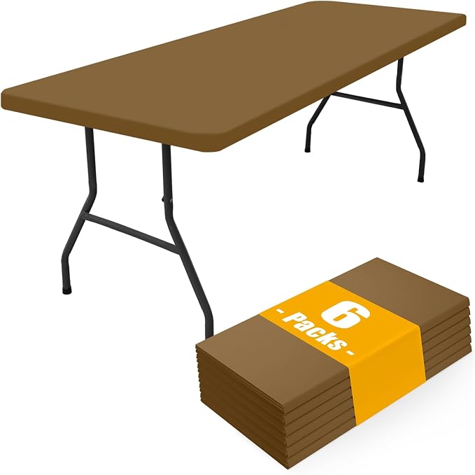 Smiry 6 Pack Rectangle Picnic Table Cloth, Waterproof Elastic Fitted Tablecloths, Washable Polyester Rectangular Patio Table Cover for Camping, Indoor and Outdoor (Brown, 30"x72")