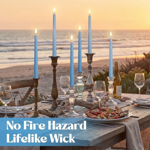 Macarrie 24 Packs Flameless Taper Candles Battery LED 11",Mixed Blue - Image 3
