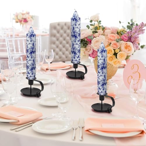 NJAO HOO Floral Taper Candles 7 Inch Short Candlesticks Hand Printed Blue and White Candlesticks Unscented Tapered Candle Set for Spring Home Garden Decor, 4Pcs - Image 5
