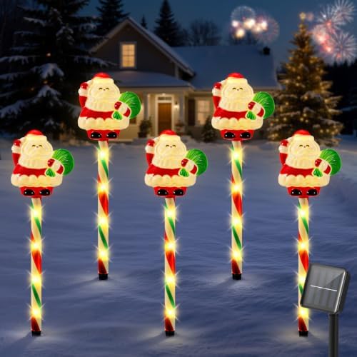 Luxspire Christmas Solar Santa Claus Lights, Christmas Candy Cane Lights by Luxspire