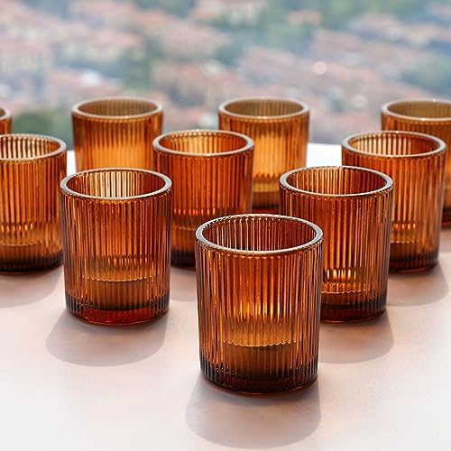 VOHO 24pcs Fall Amber Votive Candle Holders Wedding Centerpieces for Tables - Image 4