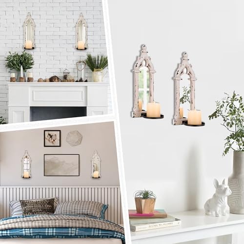 Wall Candle Sconces Set of 2 with Real Mirror, Distressed White - Image 7