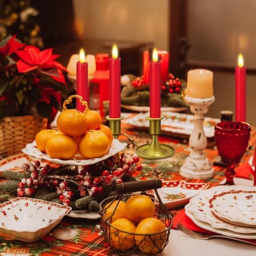 KSWING Upgraded Real Wax Short LED Flameless Taper Candles with Remote, 6 Inch Red Candlesticks Battery Operated 3D Flickering - 6" Realistic Fake Candle Sticks for Home/Wedding/Fireplace Xmas Decor - Image 5