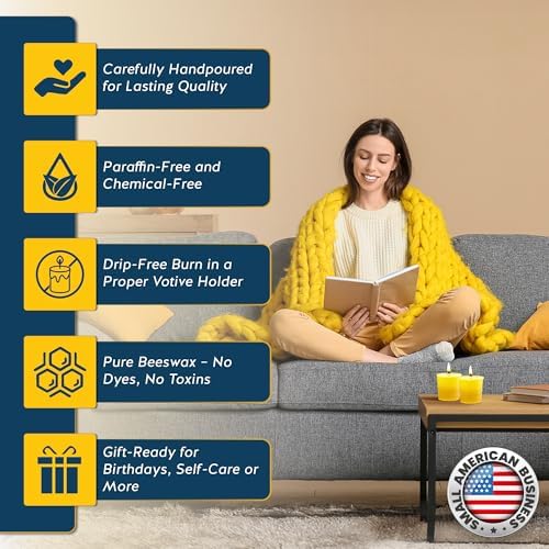 12 Pack of Beeswax Votive Candles - 100% Pure, Natural Beeswax with Natural Light Honey Scent - 15 Hour Burn - Alternative Imagination - Image 5