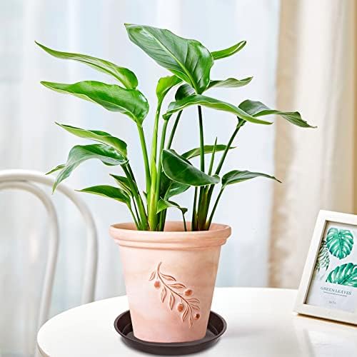 VUWEZ 6 Pack Plant Saucer Tray, 4 6 8 10 12 15 16 18 20 inch Plant Saucers for Indoors, Durable Plastic Flower Plant Water Drip Trays Round, Pot Saucers, Plant Trays for Pots (4", Brown)