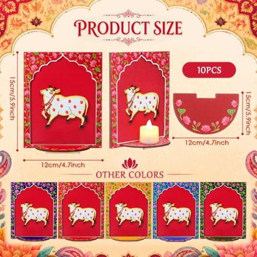 DoubleFill 10pcs Diwali Wooden Candle Holders for Wall Decor, Cow - Image 2