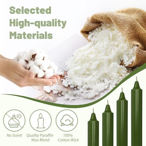 NJAO HOO Olive Green Taper Candle 8 Inch Christmas Candlesticks Unscented Dripless Handmade Candles for Home Decor Dinner New Year Party, 4 Pack - Image 3